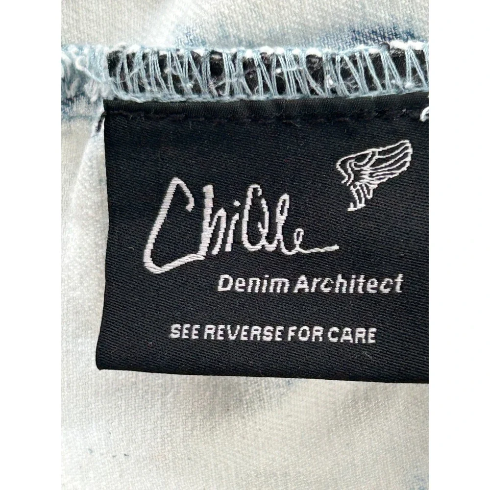 Chiqle Denim Architect Distressed Acid Wash Cropped Jean Jacket CY6498LA Small